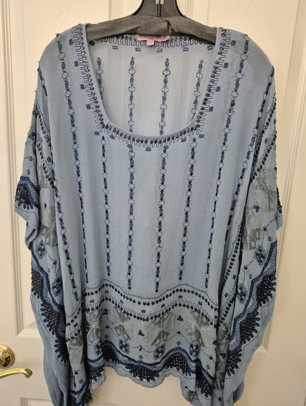 Calypso St. Barth Light Blue Embroidered Women's Tunic Top